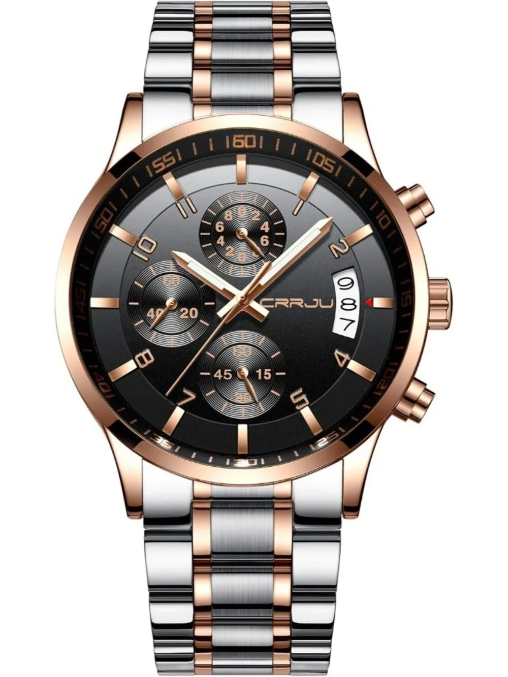 Men's Silver Rose Gold Analog Stainless Steel Waterproof Chronograph Wrist Watch